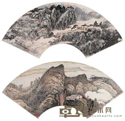 宋玉麐 云山图（二帧） 扇面 19×55cm×2